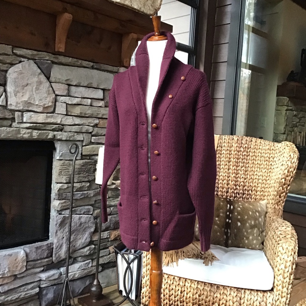 Ralph Lauren Vintage Cardigan with Patched Sleeves and Shawl Collar